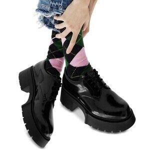 NEW Coach Lyla Black Patent Leather Platform Derby Flats, Women’s 9